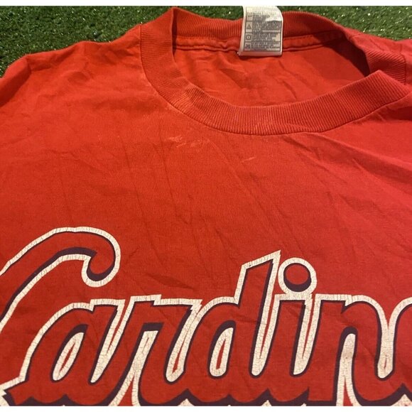 Vintage St. Louis Cardinals shirt mens large red Y2K retro script Pujols 7 - Picture 5 of 12